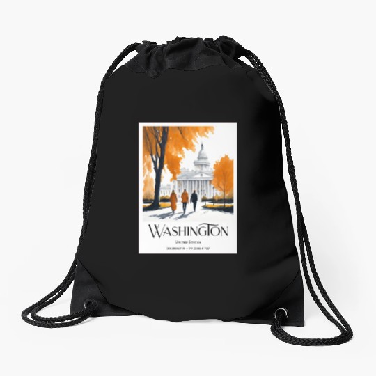 Watercolor painting loving couple in Washington DC Drawstring Bags