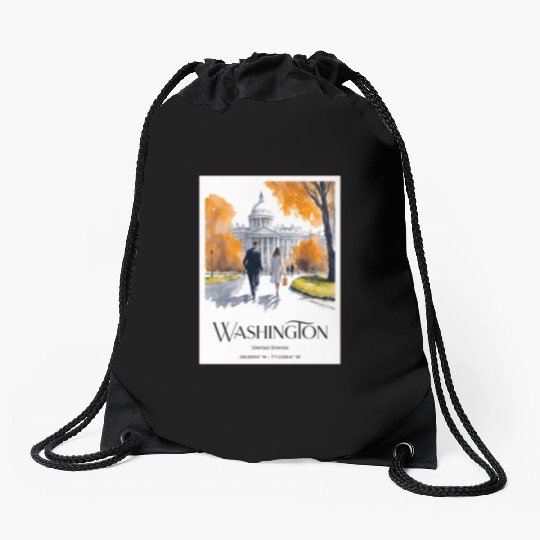 Watercolor painting loving couple in Washington DC Drawstring Bags