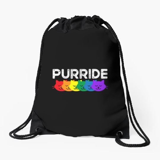 Purride Cat Lover Pride Month Gay Rights Rainbow Drawstring Bags