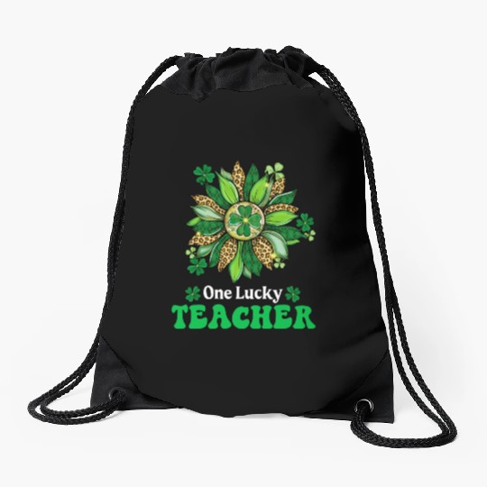 One Lucky Teacher St Patrick s Day Sunflower Drawstring Bags