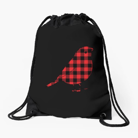 Bird Buffalo Plaid Drawstring Bags