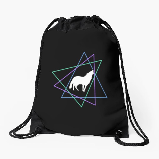 Geometric Howling Wolf Drawstring Bags