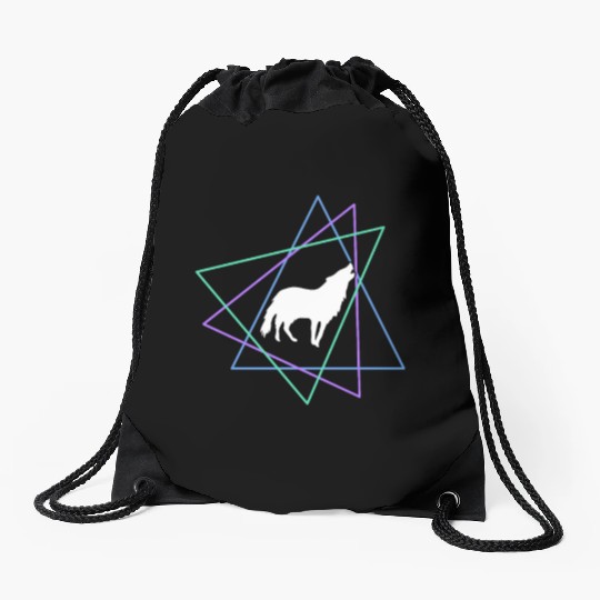 Geometric Howling Wolf Drawstring Bags