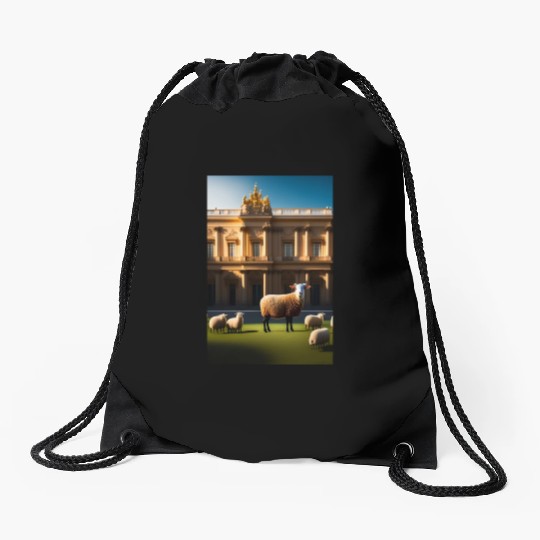 sheep in baroque armor in front of palace made of Drawstring Bags