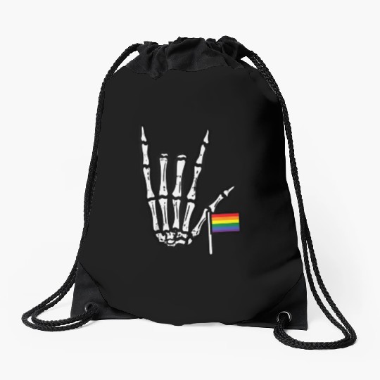 Gay Flag I Love You Hand Skeleton Rainbow Pride Drawstring Bags