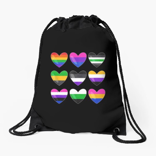 Lesbian And Gay Flag LGBTQ LGBT Rainbow Heart Drawstring Bags