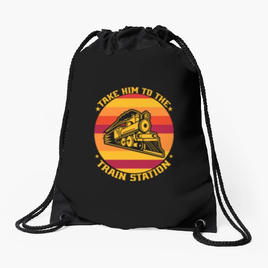 take him to the train station Drawstring Bags