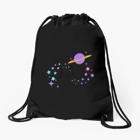 Angel Numbers 333 Purple Saturn with Stars Drawstring Bags