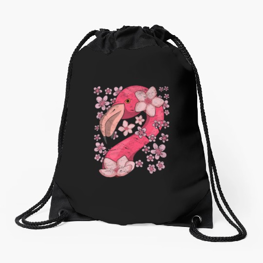 Cherry Blossom Bird Gift Sakura Pink Flamingo Drawstring Bags