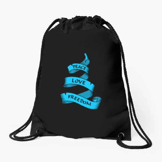 Peace love freedom blue Drawstring Bags