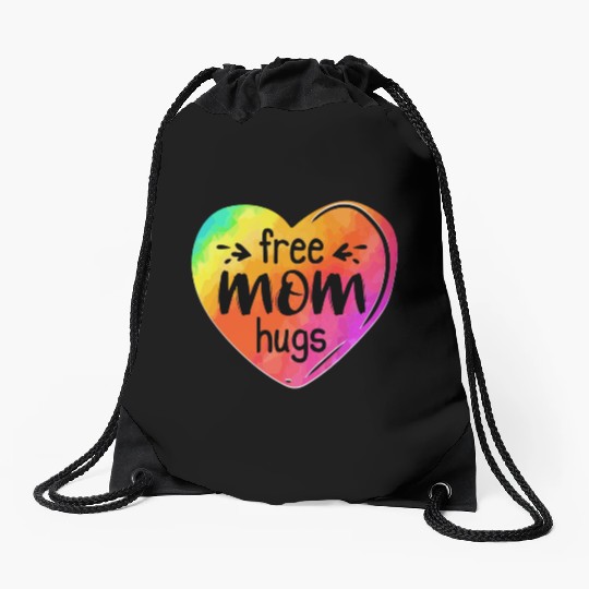 LGBTQIA LGBT Free Mom Hugs Rainbow Heart Gay Pride Drawstring Bags