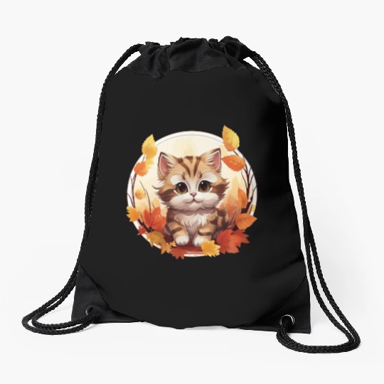 Autumn Cat in Sunset: Sweet Serenity Drawstring Bags