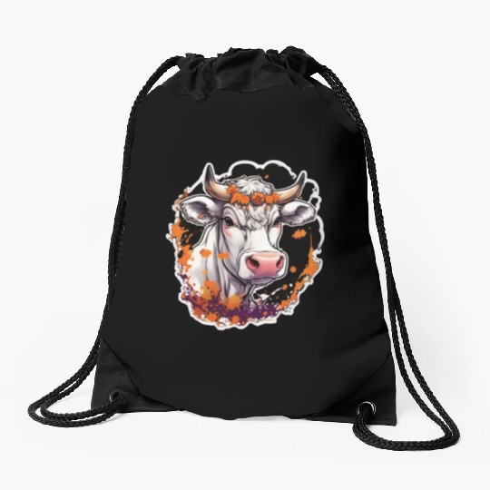 Kug Cow Halloween Cow Skull Cow Head Cows Drawstring Bags