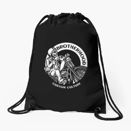 Riding brotherhood culture, skeleton riding a bike Drawstring Bags