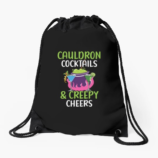 Cauldron Cocktails & Creepy Cheers Halloween Drawstring Bags