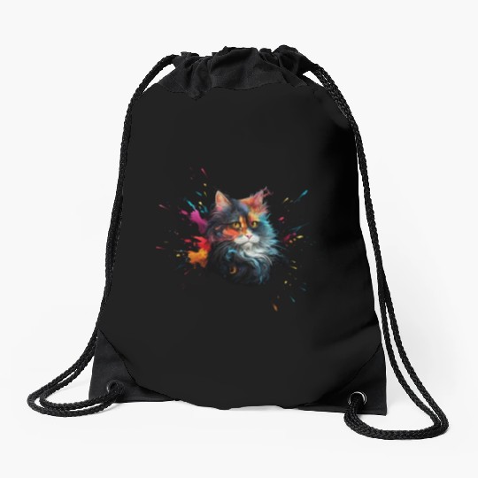 Persian Cat Realistic Animal Portrait Drawstring Bags
