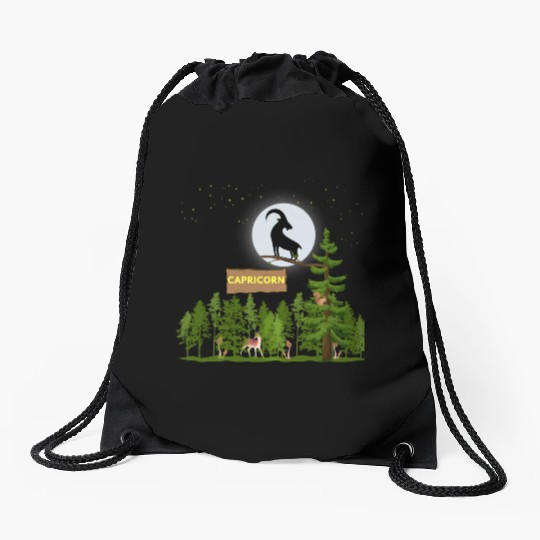 Zodiac Sign Capricorn Astrology Wild Forest Drawstring Bags
