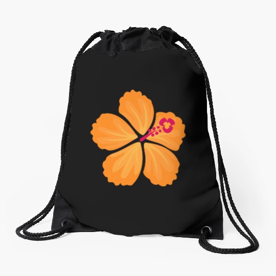 Orange Hand Drawn Hibiscus Flower Drawstring Bags