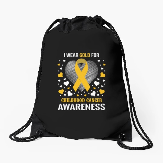 I Wear Childhood Cancer Awareness Supporter Ribbon Drawstring Bags