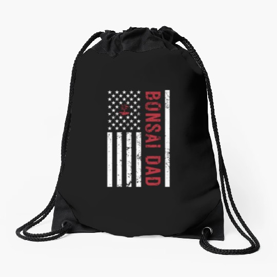 American Flag Bonsai Dad Drawstring Bags