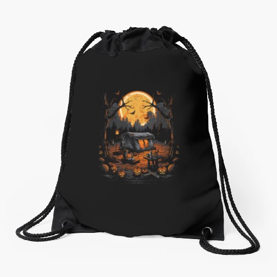 Spooky Camping Adventures Scary Outdoor Halloween Drawstring Bags