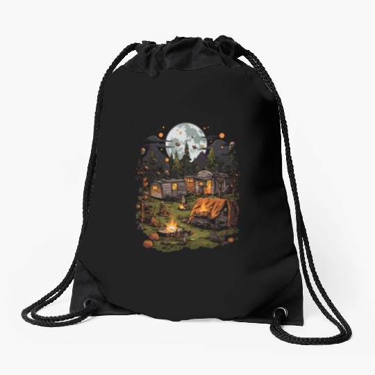 Spooky Camping Adventures Scary Outdoor Halloween Drawstring Bags