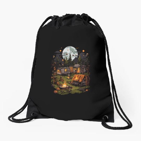 Spooky Camping Adventures Scary Outdoor Halloween Drawstring Bags