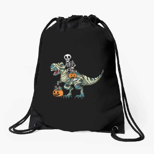 Skeleton Dinosaur Pumpkin Cool Creepy Halloween Drawstring Bags