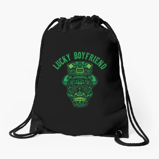 Lucky Boyfriend St Patrick's Day Shamrock Skull Drawstring Bags
