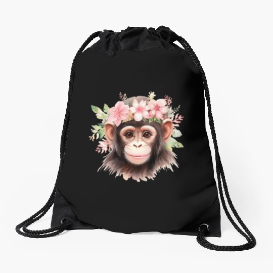 Monkey Chimpanzee Jungle Animal Boho Floral Ape Drawstring Bags
