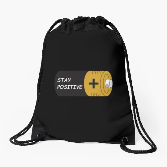 Stay Positive Battery Cell Motivation Sticker Drawstring Bags
