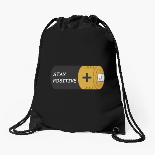 Stay Positive Battery Cell Motivation Sticker Drawstring Bags