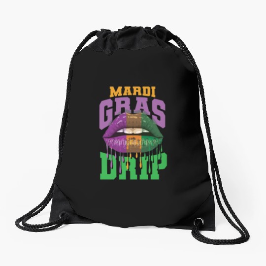 Lips Mardi Gras Drip Drawstring Bags