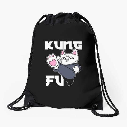 Kung Fu Cat Cat Mom Drawstring Bags
