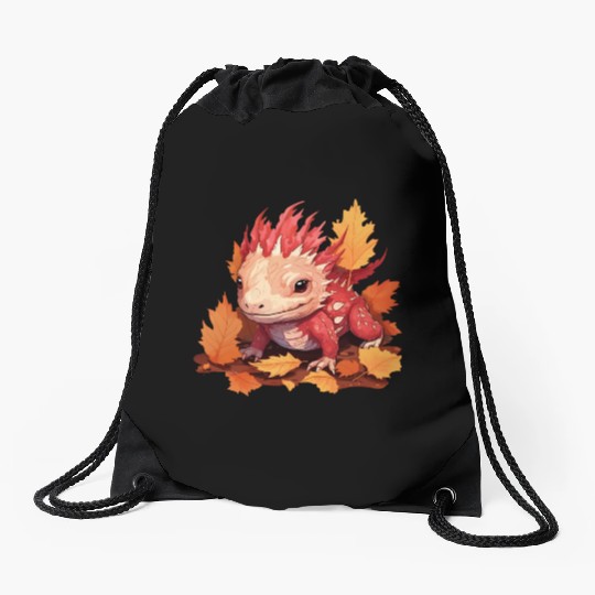 Autumn Axolotl: Colorful Leaves and Dragon Motif Drawstring Bags