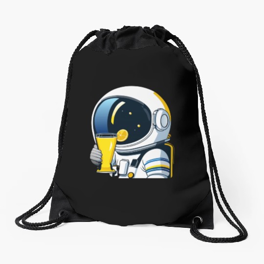 astronaut drinks lemon tea Drawstring Bags