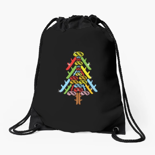 Christmas Christmas Tree Snowboard Snowboarder Drawstring Bags