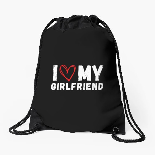 I LOVE MY GIRLFRIEND Drawstring Bags