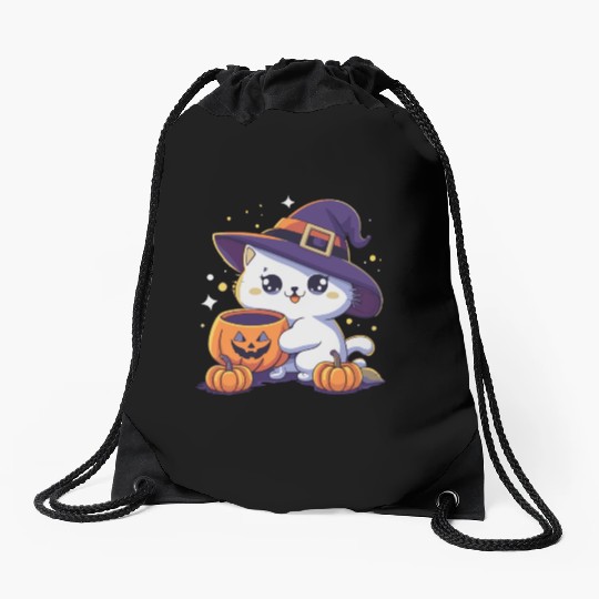 Cute Cat Halloween 3 Drawstring Bags