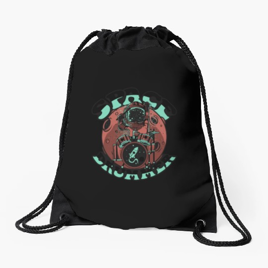 Space Drummer Cosmonaut Astronautical Spacecraft Drawstring Bags