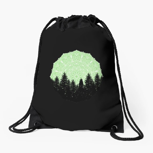 Green Forest Mandala Pacific Northwest Drawstring Bags