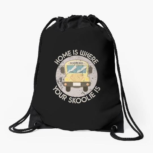 School Bus Conversion Design For A Skoolie Lover Drawstring Bags