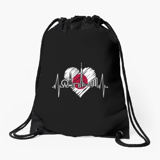 Tokyo Skyline Heartbeat Japanese Flag Love Tokyo Drawstring Bags