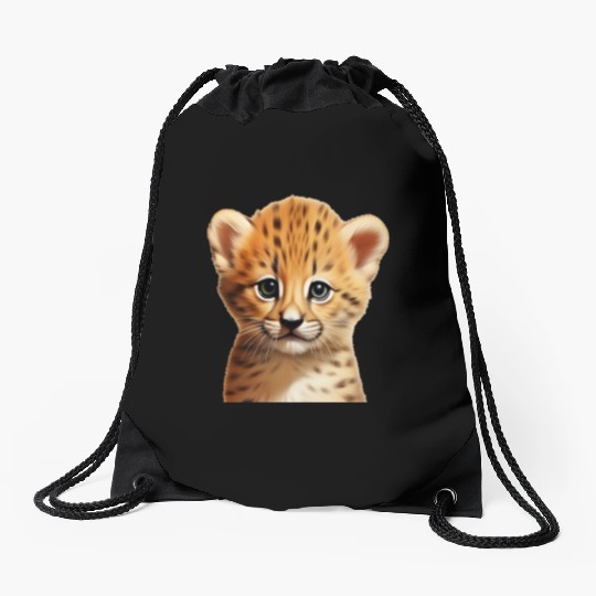 Baby cheetah portrait Drawstring Bags