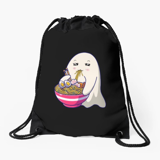 Cute Ghost Eat Ramen Kawaii Anime Halloween Noodle Drawstring Bags