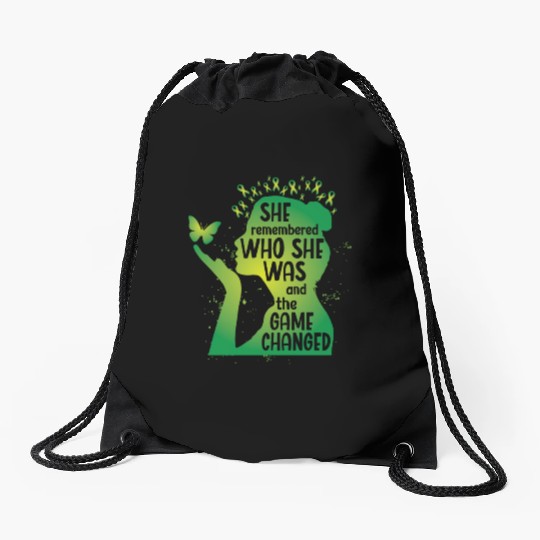 Mental Health Green Ribbon Butterfly Drawstring Bags