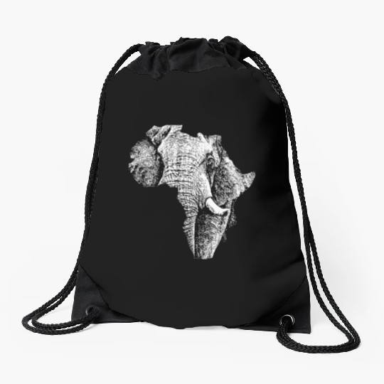 African Bull Elephant in Shape of Africa Drawstring Bags