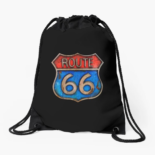 Route 66 vintage sign - Rusty metal Drawstring Bags