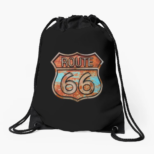 Route 66 vintage sign - Rusty metal sign Drawstring Bags