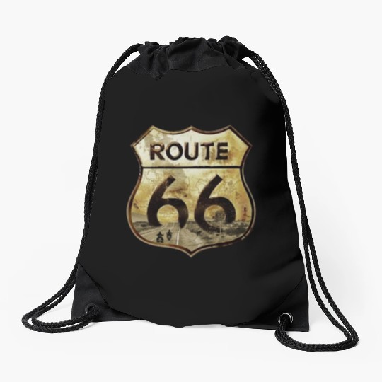 Route 66 trip with motorcycle Drawstring Bags